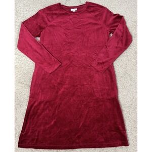 J Jill Purejill Women's Long Sleeve Red Velvet A Line Dress With Pockets Size MT